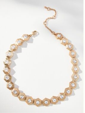 New with Tags Anthropologie Crystal Hexagons Necklace in Gold